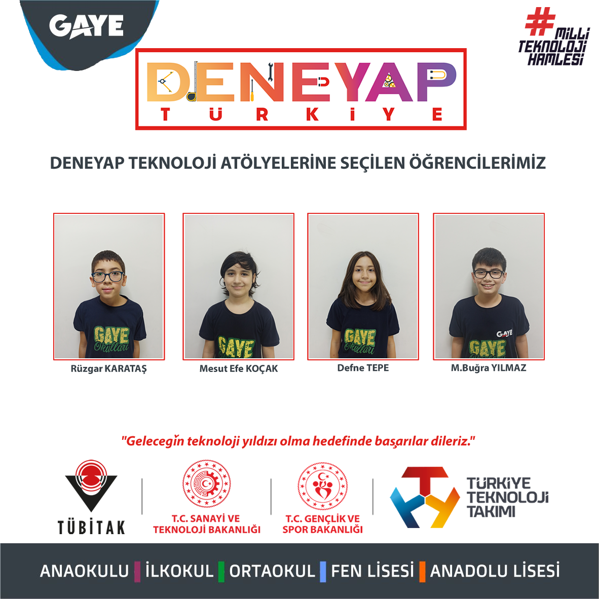 Deneyap Atölyelerine seçilen öğrencilerimiz